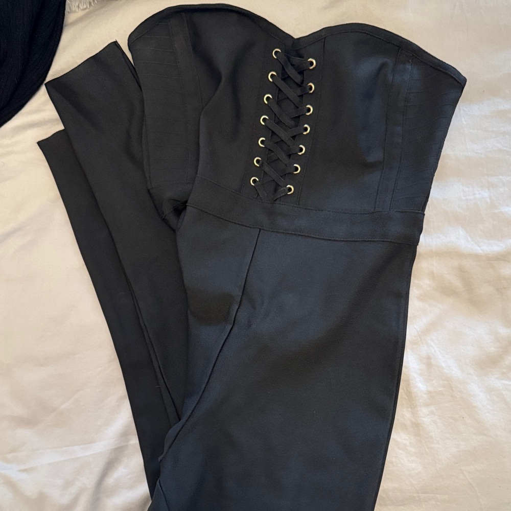 by the way. Black Strapless Lace-Up Jumpsuit